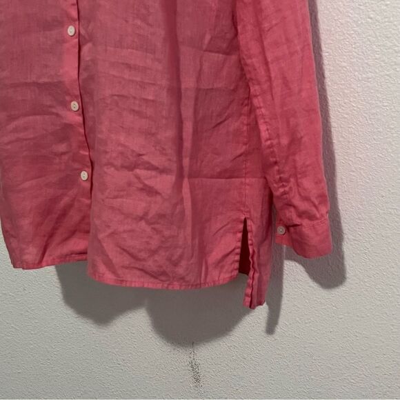 J Jill Linen Pink Essential Button Down Oversized Tunic Split Hem Top M - Picture 10 of 10